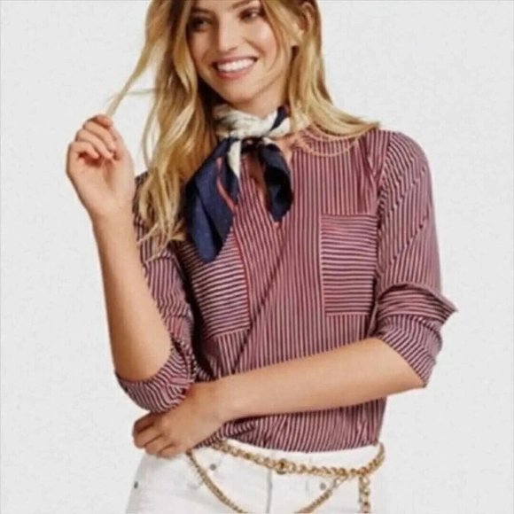 Cabi Top Medium Red Blue White Striped Franklin Popover Blouse Women's - Picture 14 of 14